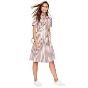Boden Women 4 Anastasia Shirt Dress‎ Tie Waist Brown Conker/Ivory Button Up